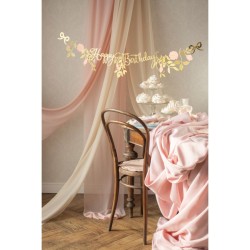 Banner de feliz cumpleaos con flores rosas y doradas - 1, 3 m. n4