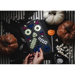 2 kits de pegatinas de gel para rostros del Da de los Muertos que brillan en la oscuridad. n1