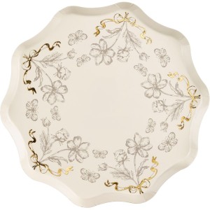 6 platos florales beige - Detalles dorados brillantes
