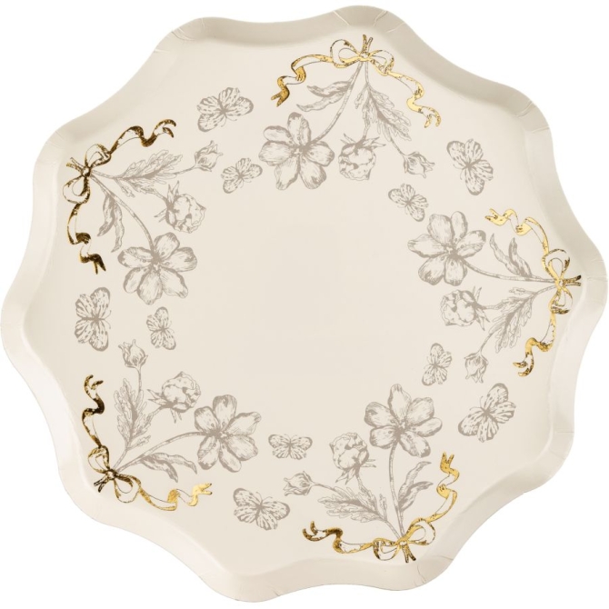 6 platos florales beige - Detalles dorados brillantes 