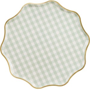 6 platos de cuadros verdes con borde dorado brillante