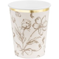 6 tazas florales beige - Detalles dorados brillantes