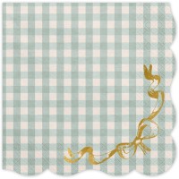 12 servilletas de cuadros verdes - Lazo dorado brillante