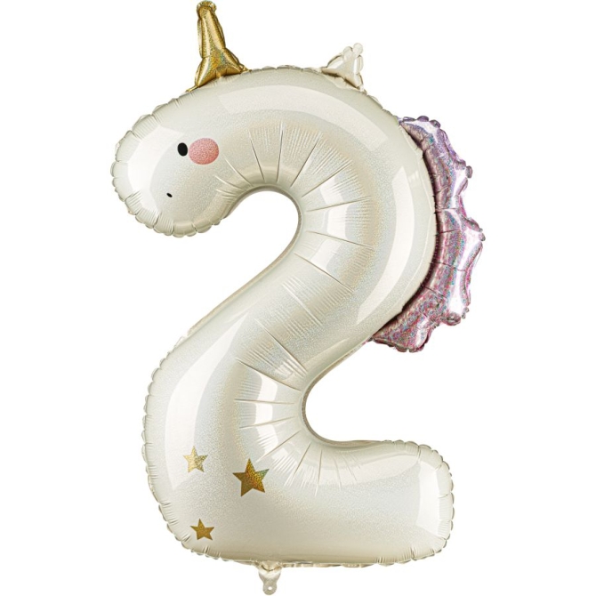 Globo gigante de aluminio con n�mero 2 de unicornio (93 cm) 