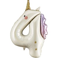 Globo gigante de aluminio con n�mero 4 de unicornio (93 cm)