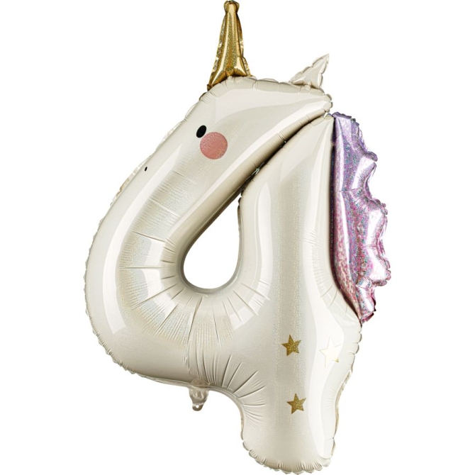 Globo gigante de aluminio con n�mero 4 de unicornio (93 cm) 