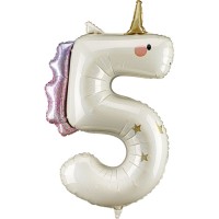 Globo gigante de aluminio con n�mero 5 de unicornio (93 cm)