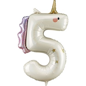 Globo gigante de aluminio con n�mero 5 de unicornio (93 cm)
