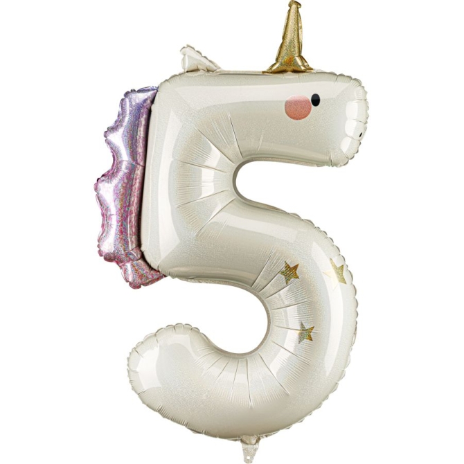 Globo gigante de aluminio con n�mero 5 de unicornio (93 cm) 