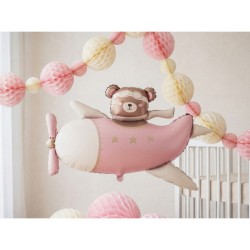 Globo gigante rosa de papel de aluminio con forma de avi�n y osito de peluche � 94 cm. n�1