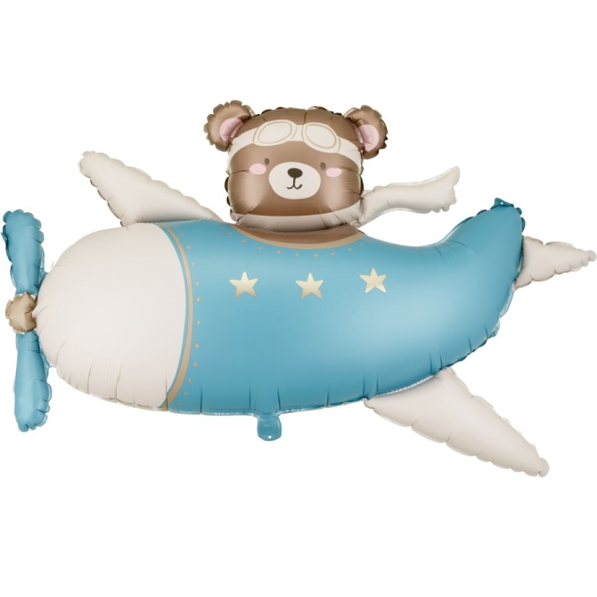 Globo gigante azul de helio con forma de avi�n y osito de peluche � 94 cm 