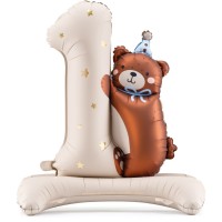 Globo gigante de helio de papel de aluminio con el n�mero 1 y un osito de peluche (100 cm)