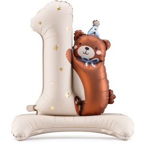 Globo gigante de helio de papel de aluminio con el n�mero 1 y un osito de peluche (100 cm)