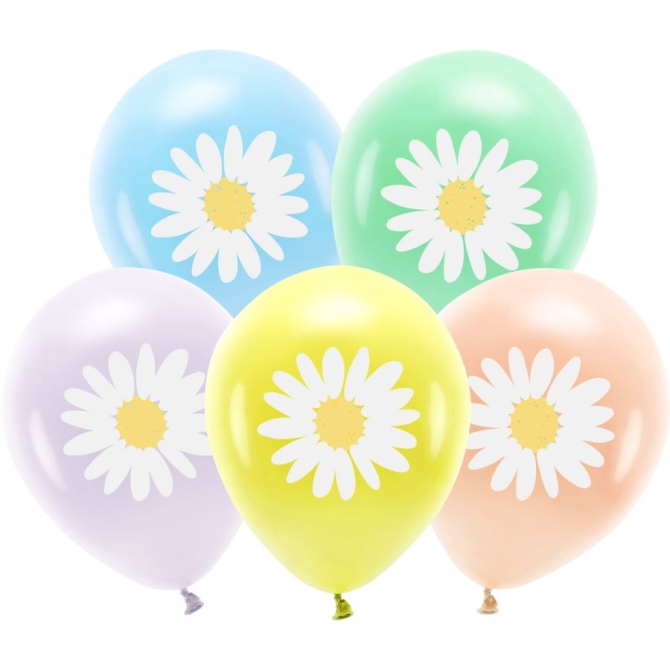 5 globos de margaritas en tonos pastel 