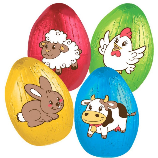 4 Huevos Pequeos de Animales de la Granja - (6 g) Chocolate con Leche 