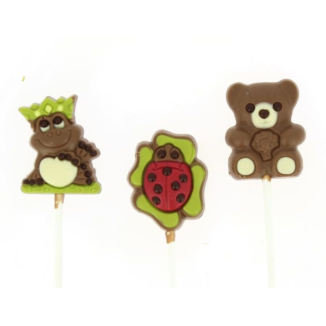 3 piruletas de chocolate con animales (15 g) 