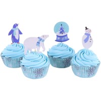 Kit de 24 moldes y decoraciones para cupcakes - Snow Christmas