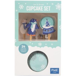 Kit de 24 moldes y decoraciones para cupcakes - Snow Christmas. n1