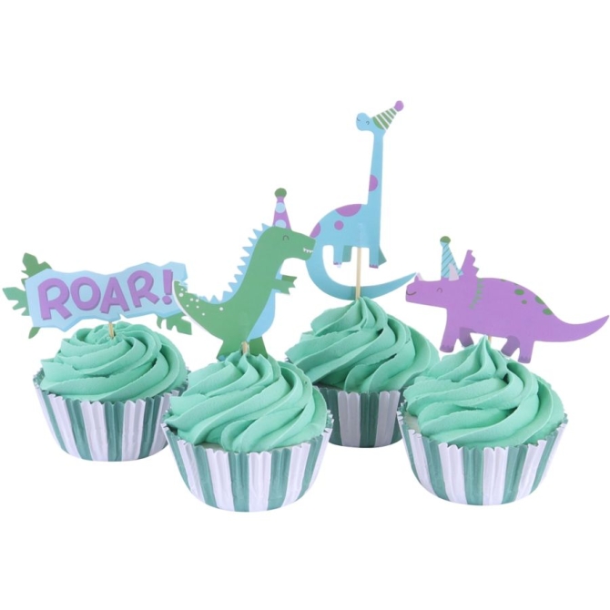 Kit 24 Platos y Decoraciones Cupcake - Dino Party 