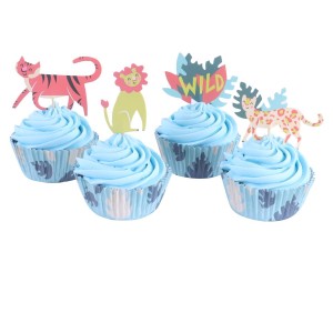 Kit de 24 moldes y decoraciones para cupcakes - Animales Safari