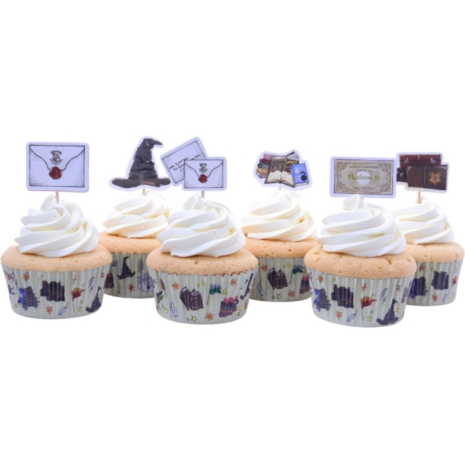 Kit de 24 moldes y decoraciones para magdalenas Harry Potter - Hogwarts 