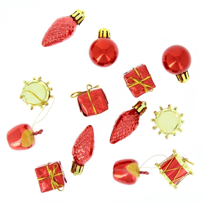 13 Mini Decoraciones para colgar Navideños Rojos (2, 5 cm) 