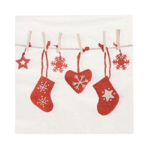 20 servilletas tipo calcetín - Rojo/Blanco