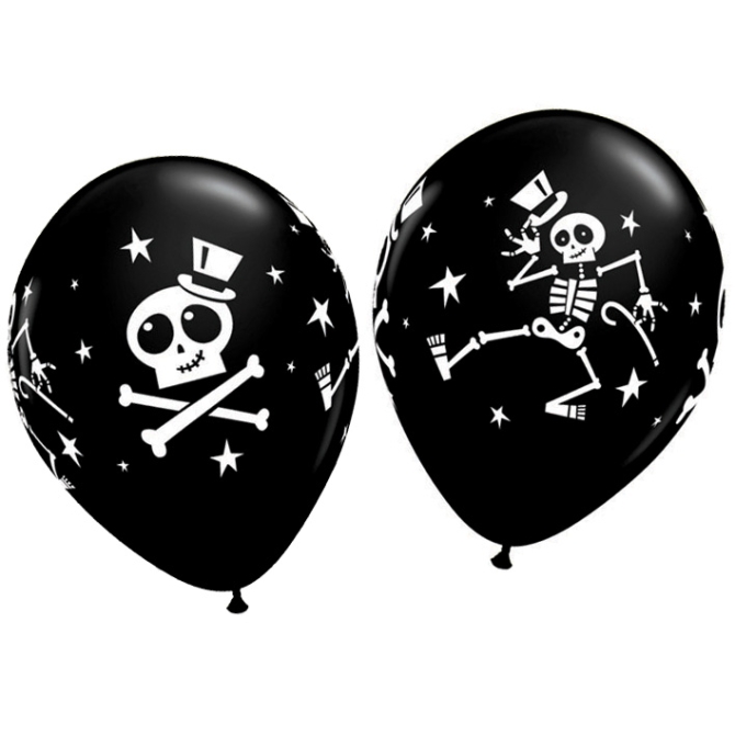 Paquete de 25 globos negros de Halloween con esqueleto danzante 