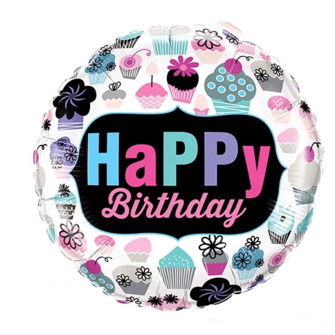 Cupcakes de feliz cumpleaños con globos planos 