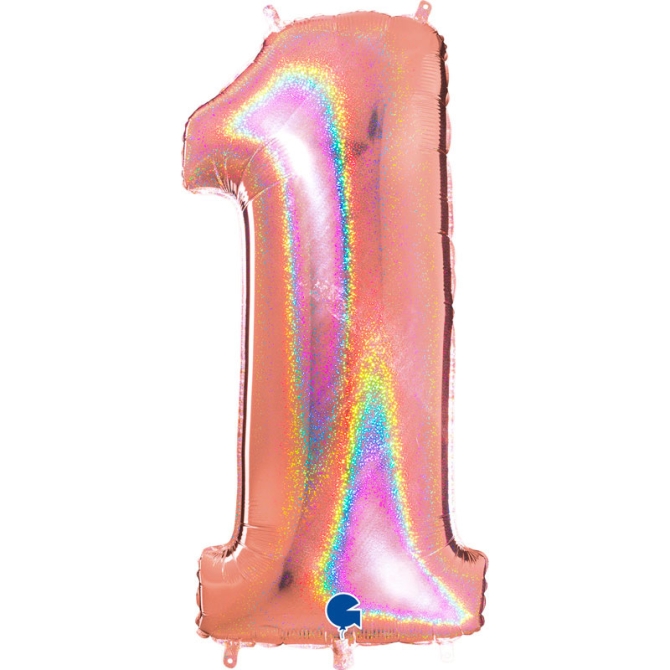 Globo Gigante Nmero 1 Hologrfico en Oro Rosa (102cm) 