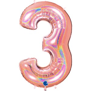 Globo Gigante Hologrfico Nmero 3 Oro Rosa (102 cm)