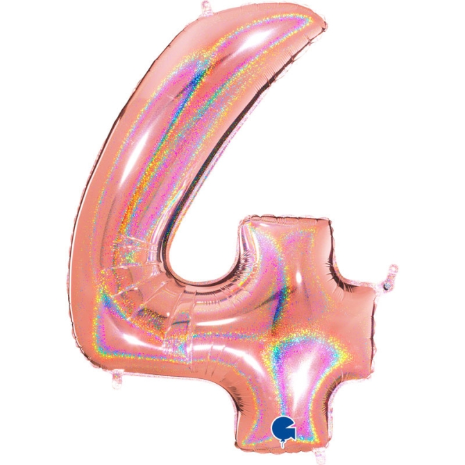 Globo Gigante Nmero 4 Hologrfico Oro Rosa (102 cm) 
