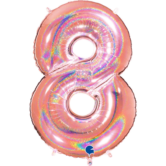 Globo Gigante Número 8 Holográfico en Oro Rosa (102cm) 