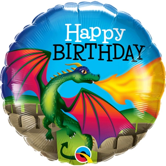 Globo Plano Feliz Cumpleaños Dragón Mítico 