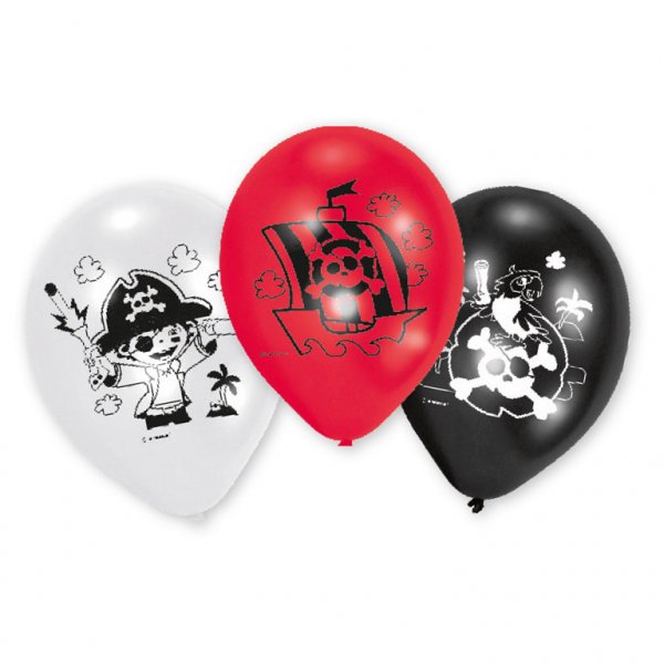 6 globos de pirata pequeos rojos / blancos / negros 
