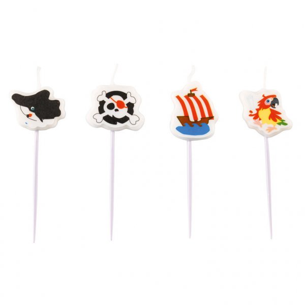 4 Velas Pequeas Pirata y Amigos (7 cm) 