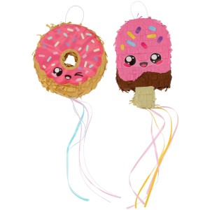 2 mini pi�atas de tirar, donas y helados, fiesta Kawaii