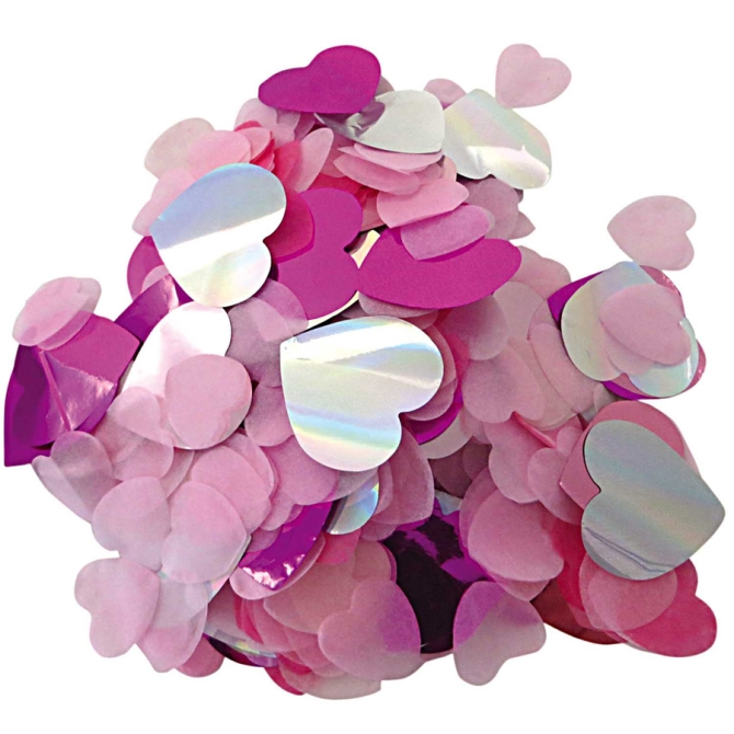 Confetti Mix Corazones - Rosa / Fuschia / Iridiscente 