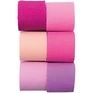 6 Serpentinas de Papel Crepe - Rosa/Fucsia