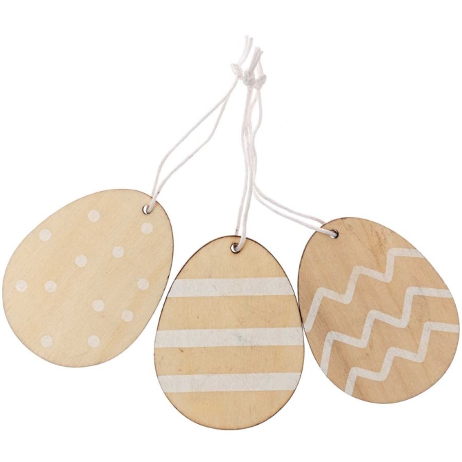 3 Huevos de Pascua de Madera para Colgar - Naturaleza 