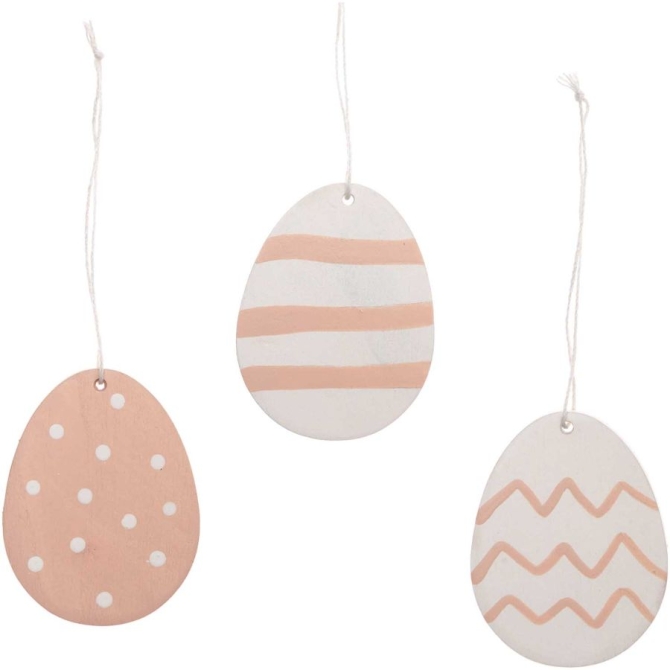 3 Huevos de Pascua de Madera para Colgar - Rosa Polvo 