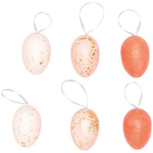 6 Huevos de Pascua colgantes (6 cm) - Dorado/Rosa