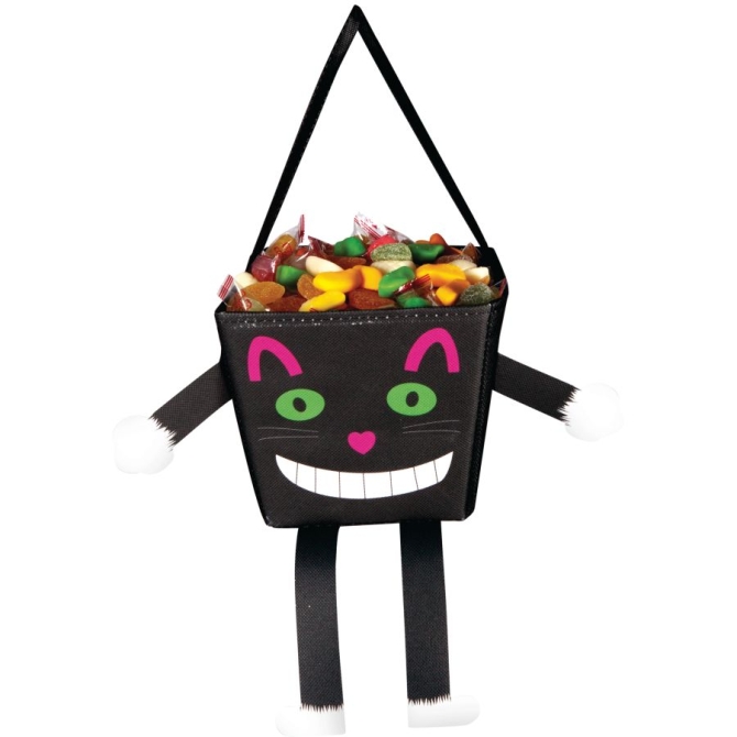 Bolsa de dulces de gato negro con brazos y piernas 