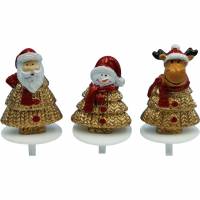 3 Mueco de nieve/Pap Noel/Reno Dorado/Rojo Palillos para rboles (3,5 cm) - Poliresina