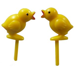 2 mini palillos de pollitos cantores (2 cm) - Plstico