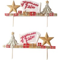 2 palillos Happy Holidays Fir/Silver/Gold Star Frieze (11 cm) - Plstico