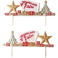 2 pas para friso Happy Holidays Abeto/Estrella plateada/dorada (11 cm) - Plstico