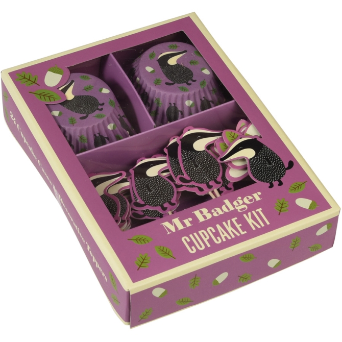 Kit de 24 moldes y decoraciones para cupcakes de Mr. Badger 