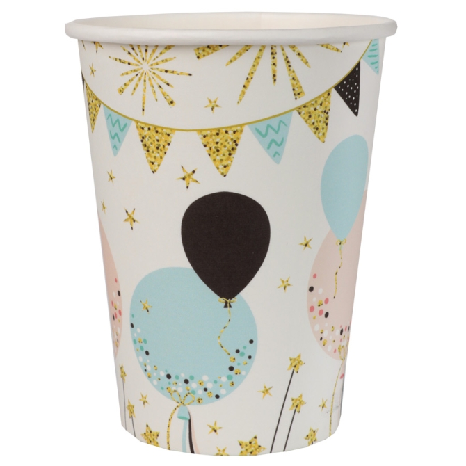 10 vasos con purpurina y globos 