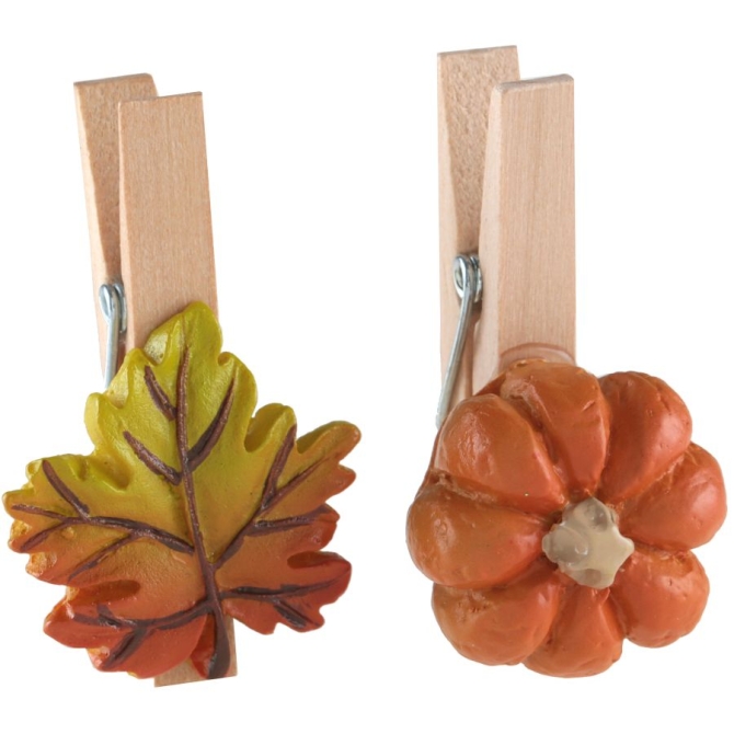 4 Clips Calabaza / Hoja - Madera / Poliresina 
